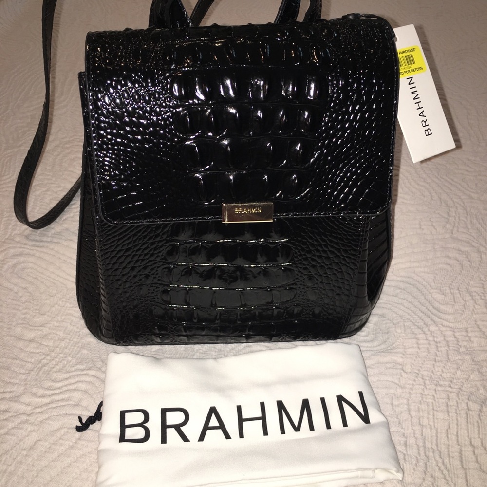 Brahmin black Margo backpack, Croc embossed